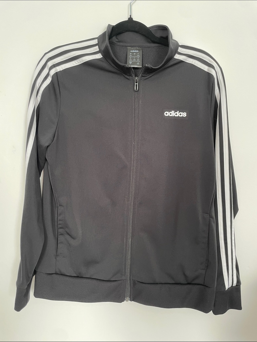 Women’s Adidas Black Zip-Front Track Jacket with (stitched) White Three Stripes